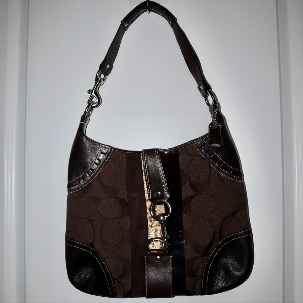 Authentic Coach Hampton Python Hobo Bag – Brown, Snake Multi Print